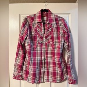 Panhandle Slim Size Large Long Sleeve Pearl Snap Pink Plaid Button up shirt